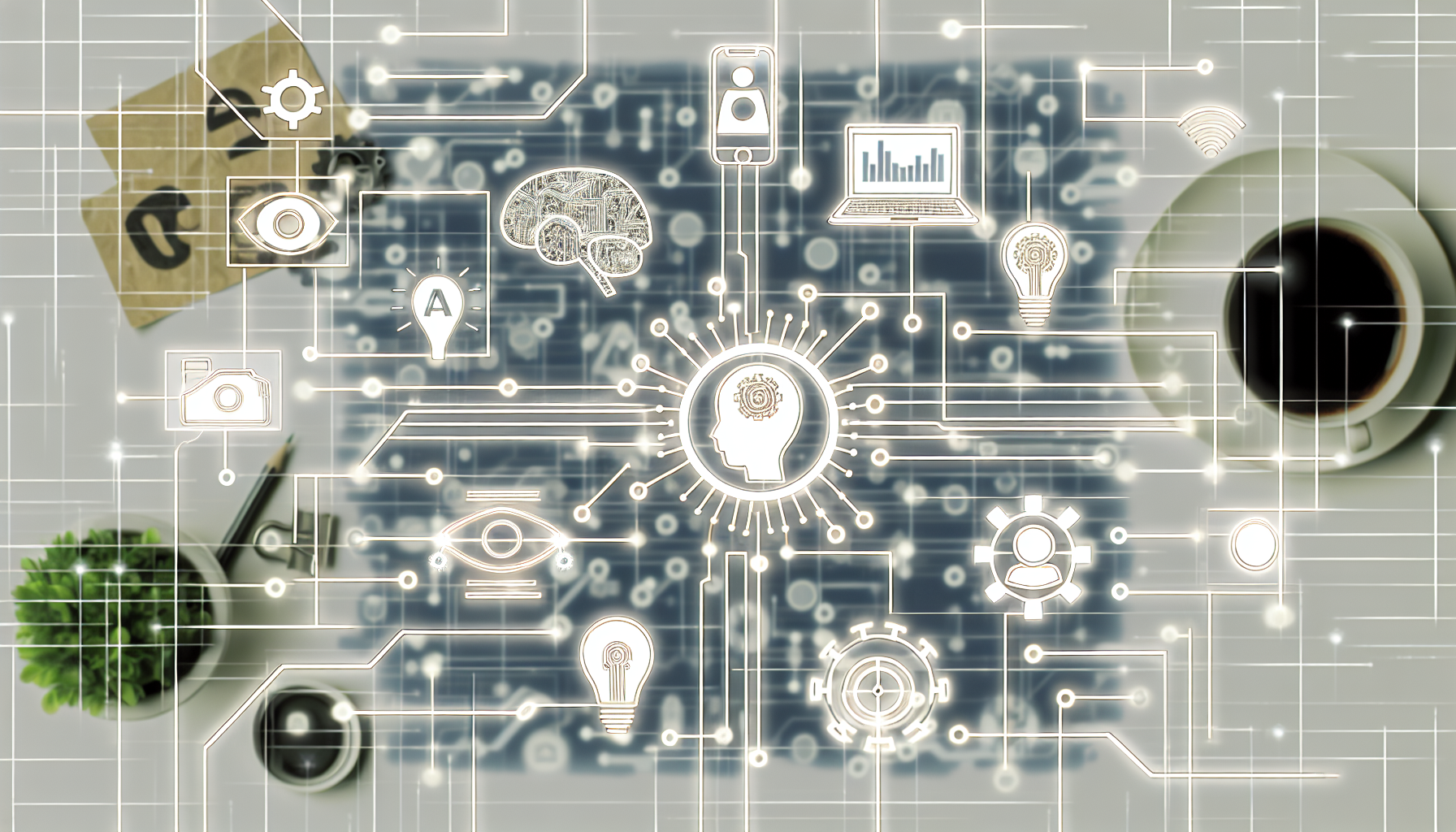 Erstellen Sie ein konzeptionelles Bild, das den Prozess der kÃ¼nstlichen Intelligenz visualisiert, die Inhalte fÃ¼r soziale Medien generiert. Das Bild sollte Symbole wie KI-Schaltkreise oder Verarbeitungsdiagramme, Symbole fÃ¼r soziale Medien und Symbole fÃ¼r die digitale Textgenerierung enthalten.