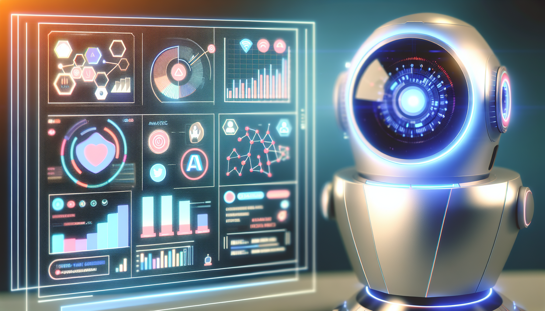 Erstellen Sie ein Bild, das ein kÃ¼nstliches Intelligenzsystem zeigt, das Inhalte fÃ¼r soziale Medien produziert. Die KI-Maschine kÃ¶nnte ein schlankes, futuristisches GerÃ¤t mit leuchtenden Lichtern und Grafiken sein, die Analysen auf ihrem Display anzeigen. Sie kÃ¶nnte sich in einer computerisierten Umgebung oder einem Labor befinden, in dem die Maschine verschiedene Datentypen scannt. Die Daten kÃ¶nnten als verschiedene stilisierte Infografiken oder Diagramme auf dem Bildschirm des KI-Systems dargestellt werden, die verschiedene Arten von Inhalten fÃ¼r soziale Medien wie BeitrÃ¤ge, Kommentare, Reaktionen und Shares sowie demografische Benutzerdaten veranschaulichen.