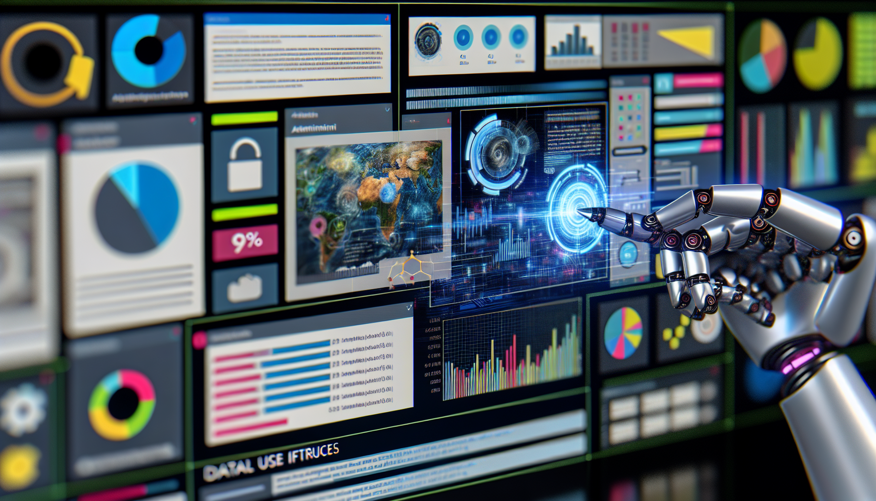 Ein kÃ¼nstliches Intelligenzsystem, das Inhalte fÃ¼r soziale Medien generiert, mit dynamischen Infografiken, ansprechenden Bildunterschriften und fesselnden Bildern. Das KI-System arbeitet in einer eleganten, futuristischen BenutzeroberflÃ¤che mit verschiedenen Werkzeugen und Optionen zur Anpassung. DatenstrÃ¶me und grafische BenutzeroberflÃ¤chen werden auf hochmodernen Bildschirmen angezeigt, die den komplexen, aber effizienten Prozess der Inhaltserstellung durch die KI verdeutlichen.
